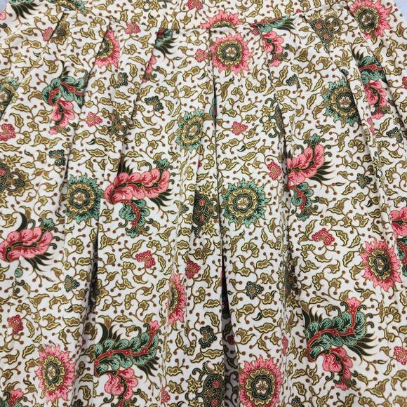 Vintage Skirt Women XS Brown Pink Floral Cotton Pleated Side Shell Button A-Line - Picture 4 of 7